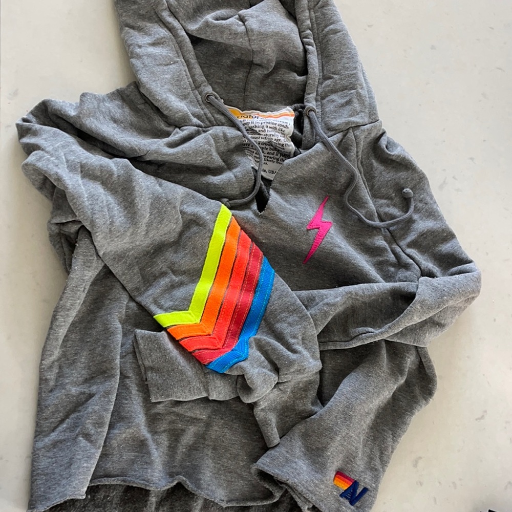 Aviator Nation bolt stitch five stripe crop hoodie